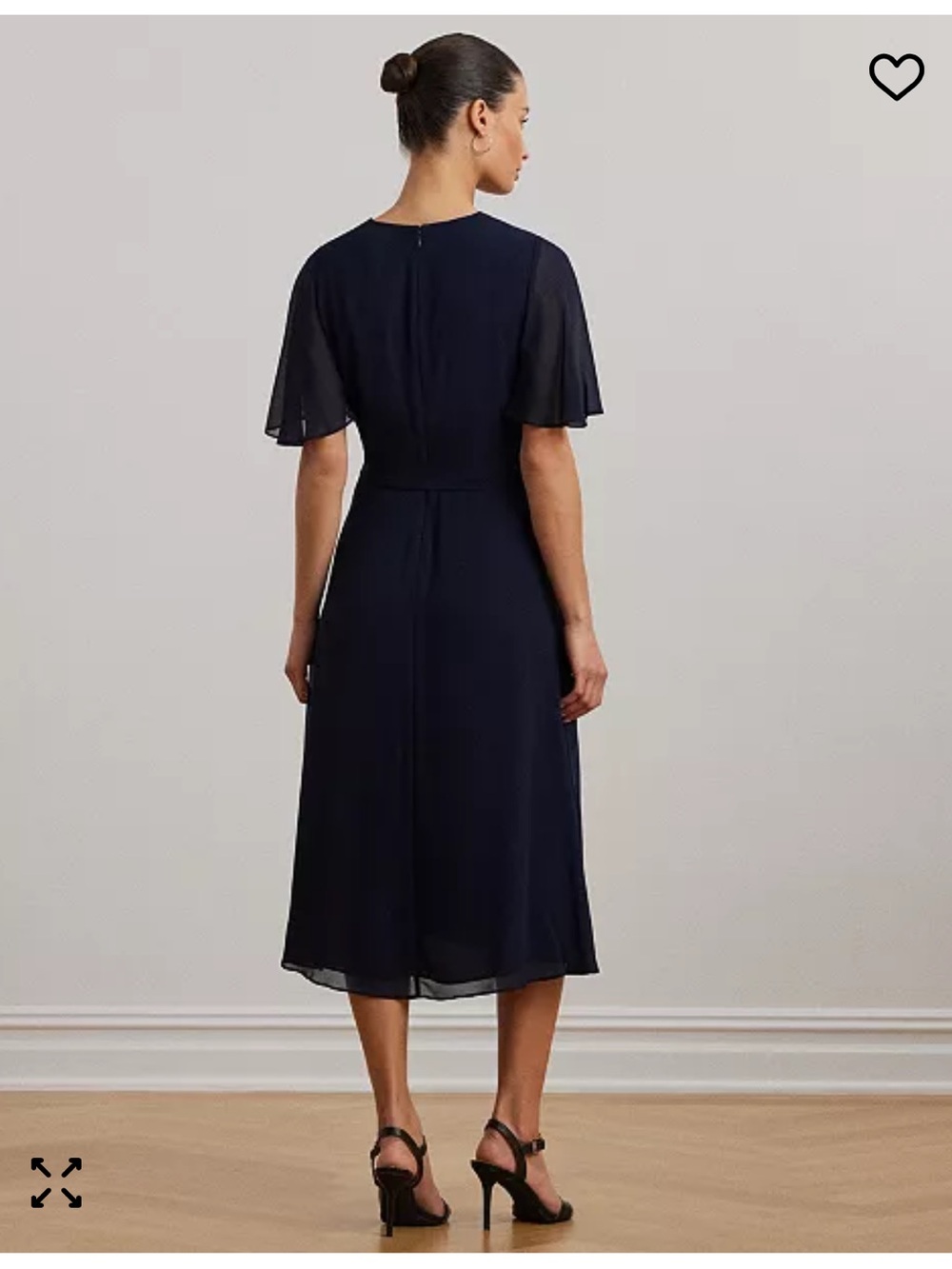 Ralph Lauren Navy Wrap Midi  with Flutter Sleeves Belted Georgette Dress size 14 - Picture 2 of 13